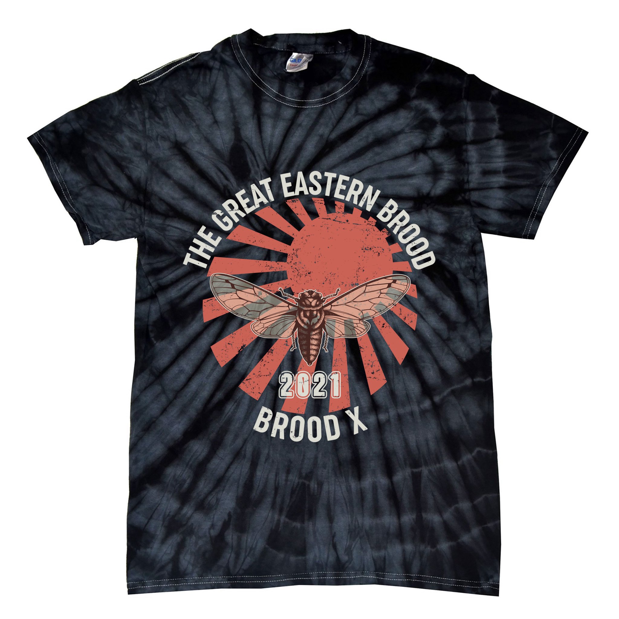 Cicadas The Great Eastern Brood X 2021 Vintage Japanese Sunburst Tie-Dye T-Shirt