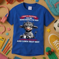 Cow I Don't Pretend To Be Something I'm Not I Know I'm Crazy  Kids T-Shirt