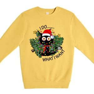 Cat I Do What I Want Christmas Tree Funny Cat Gift Premium Crewneck Sweatshirt