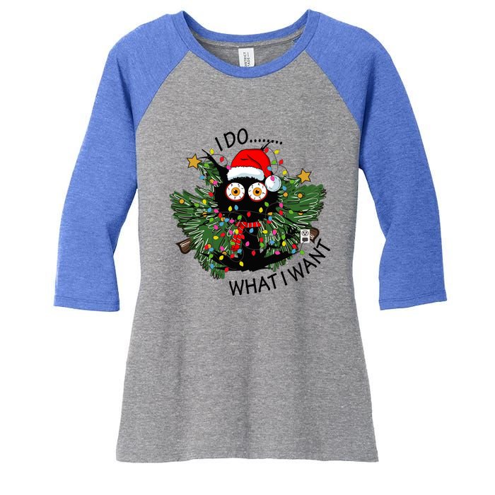 Cat I Do What I Want Christmas Tree Funny Cat Gift Women's Tri-Blend 3/4-Sleeve Raglan Shirt