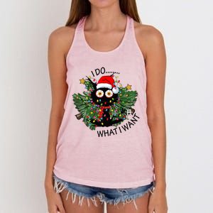 Cat I Do What I Want Christmas Tree Funny Cat Gift Women's Knotted Racerback Tank