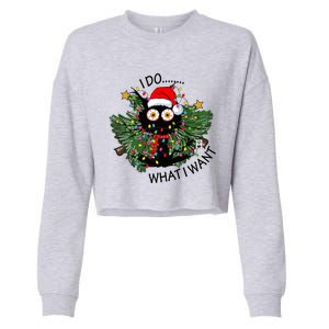 Cat I Do What I Want Christmas Tree Funny Cat Gift Cropped Pullover Crew