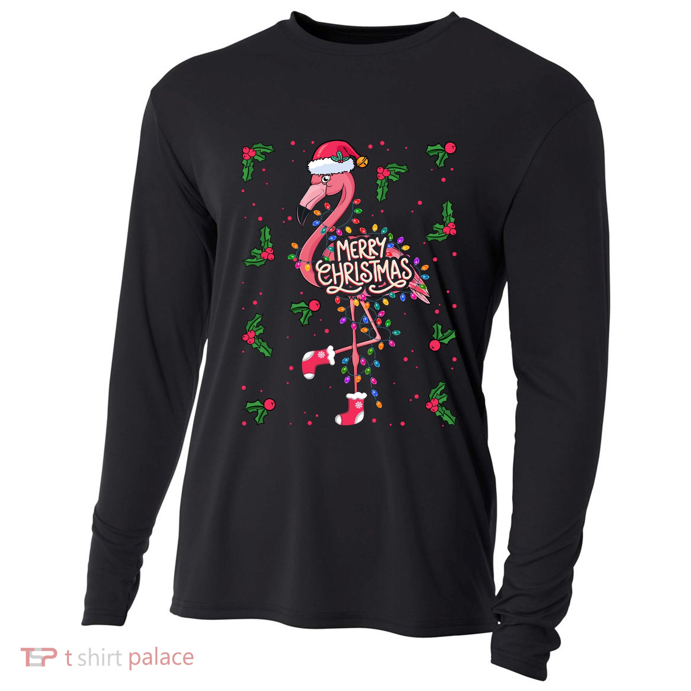 Christmas IM Dreaming Of A Pink Christmas Festive Flamingo Gift Cooling Performance Long Sleeve Crew