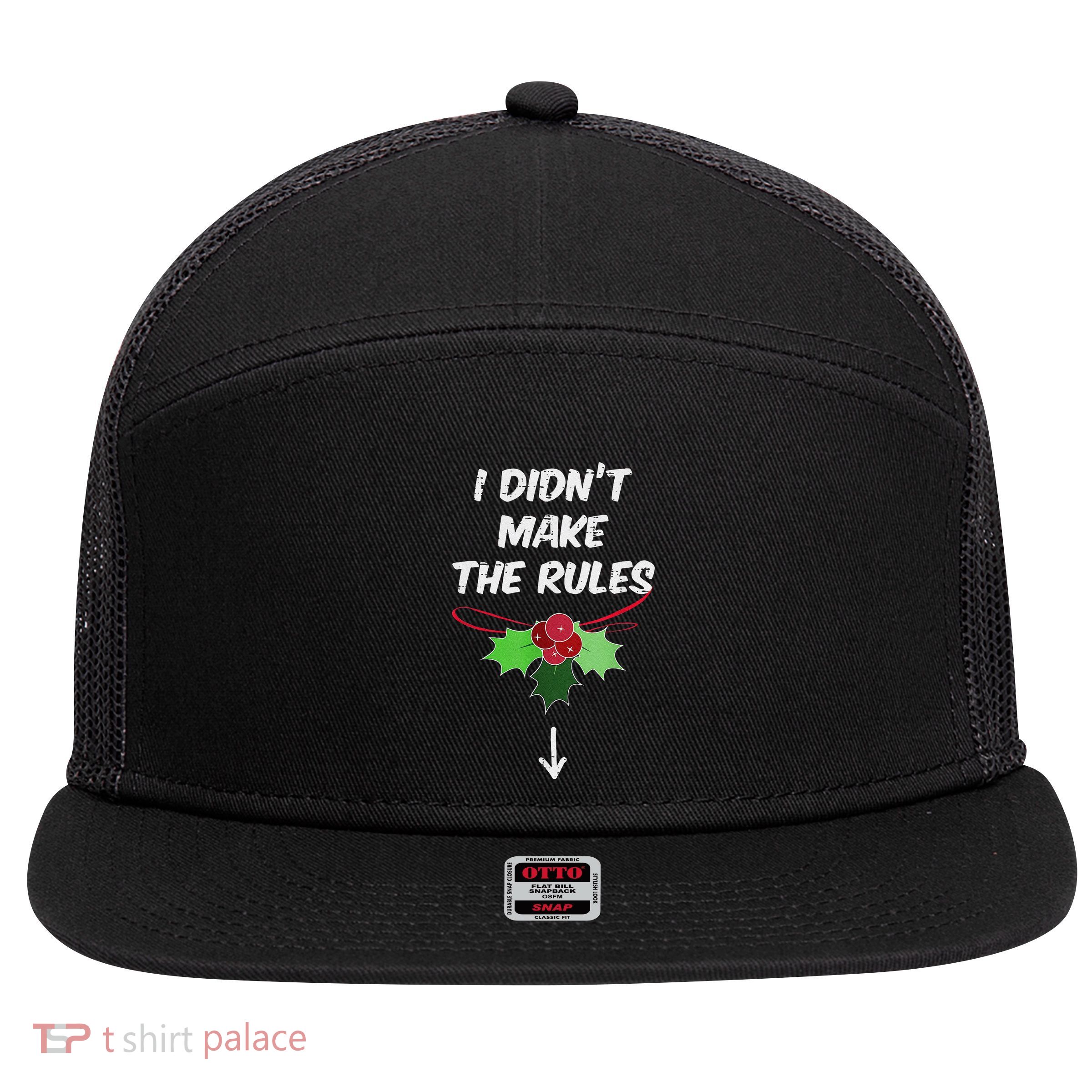 Christmas I Didnt Make Rules Mistletoe Funny Xmas 7 Panel Mesh Trucker Snapback Hat