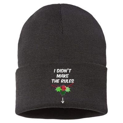 Christmas I Didnt Make Rules Mistletoe Funny Xmas Sustainable Knit Beanie