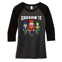 Crushing It Decorative Nut Cracker Women's Tri-Blend 3/4-Sleeve Raglan Shirt