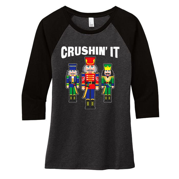 Crushing It Decorative Nut Cracker Women's Tri-Blend 3/4-Sleeve Raglan Shirt