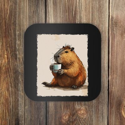 Capybara Is Drinking Coffee Coaster