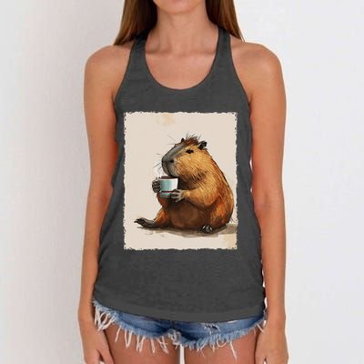 Capybara Is Drinking Coffee Women's Knotted Racerback Tank