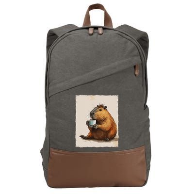 Capybara Is Drinking Coffee Cotton Canvas Backpack