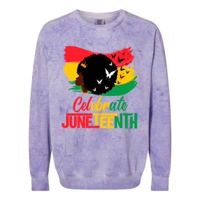 Celebrate Indepedence Day Black Messy Bun Juneteenth Cute Gift Colorblast Crewneck Sweatshirt