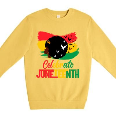 Celebrate Indepedence Day Black Messy Bun Juneteenth Cute Gift Premium Crewneck Sweatshirt