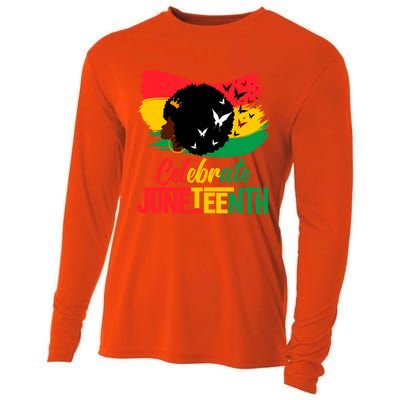 Celebrate Indepedence Day Black Messy Bun Juneteenth Cute Gift Cooling Performance Long Sleeve Crew