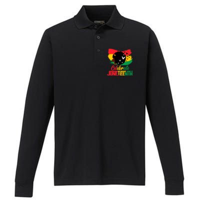 Celebrate Indepedence Day Black Messy Bun Juneteenth Cute Gift Performance Long Sleeve Polo