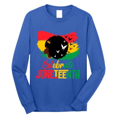 Celebrate Indepedence Day Black Messy Bun Juneteenth Cute Gift Long Sleeve Shirt