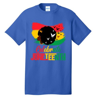 Celebrate Indepedence Day Black Messy Bun Juneteenth Cute Gift Tall T-Shirt