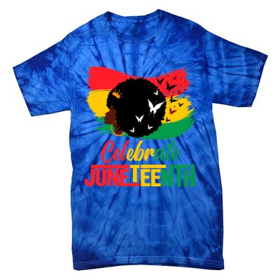 Celebrate Indepedence Day Black Messy Bun Juneteenth Cute Gift Tie-Dye T-Shirt