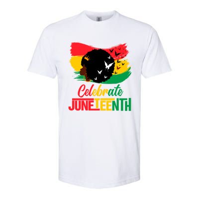 Celebrate Indepedence Day Black Messy Bun Juneteenth Cute Gift Softstyle CVC T-Shirt