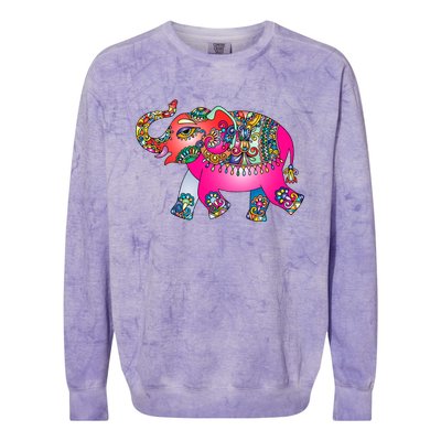 Colorful Indian Elephant Tribal Cute Gift Dala Art Cute Gift Yoga Namaste Gift Colorblast Crewneck Sweatshirt