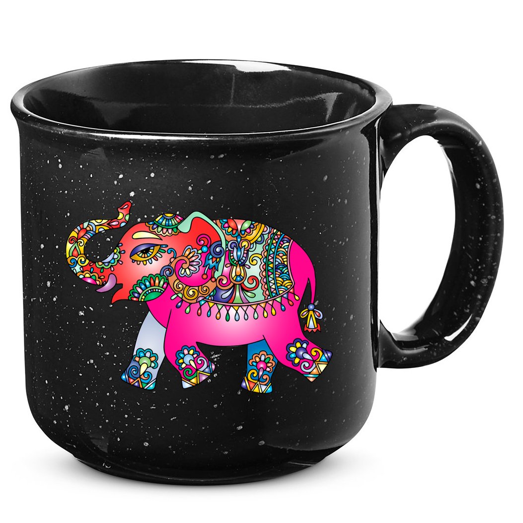 Colorful Indian Elephant Tribal Cute Gift Dala Art Cute Gift Yoga Namaste Gift 15oz Campfire Ceramic Mug