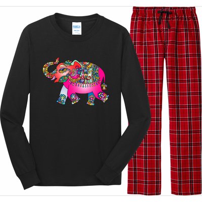 Colorful Indian Elephant Tribal Cute Gift Dala Art Cute Gift Yoga Namaste Gift Long Sleeve Pajama Set