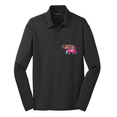 Colorful Indian Elephant Tribal Cute Gift Dala Art Cute Gift Yoga Namaste Gift Silk Touch Performance Long Sleeve Polo