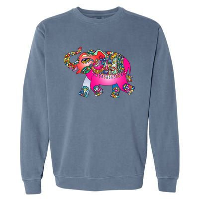 Colorful Indian Elephant Tribal Cute Gift Dala Art Cute Gift Yoga Namaste Gift Garment-Dyed Sweatshirt