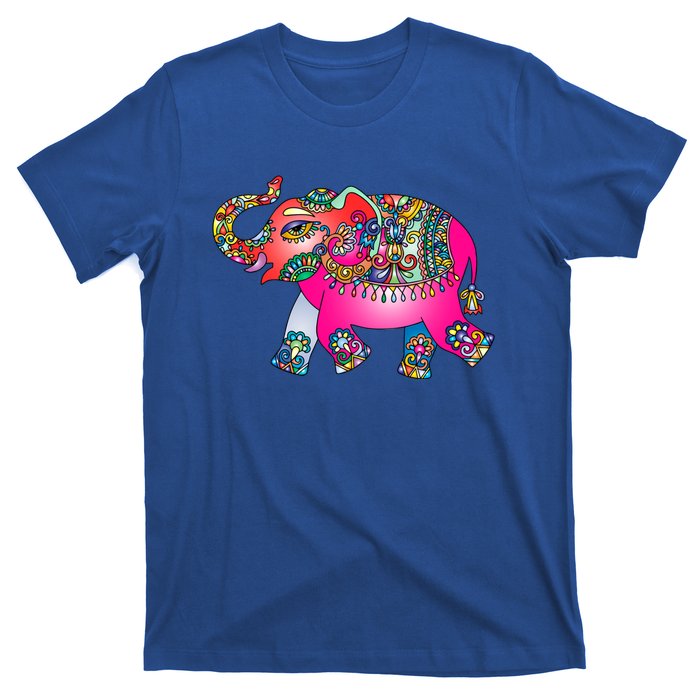 Colorful Indian Elephant Tribal Cute Gift Dala Art Cute Gift Yoga Namaste Gift T-Shirt