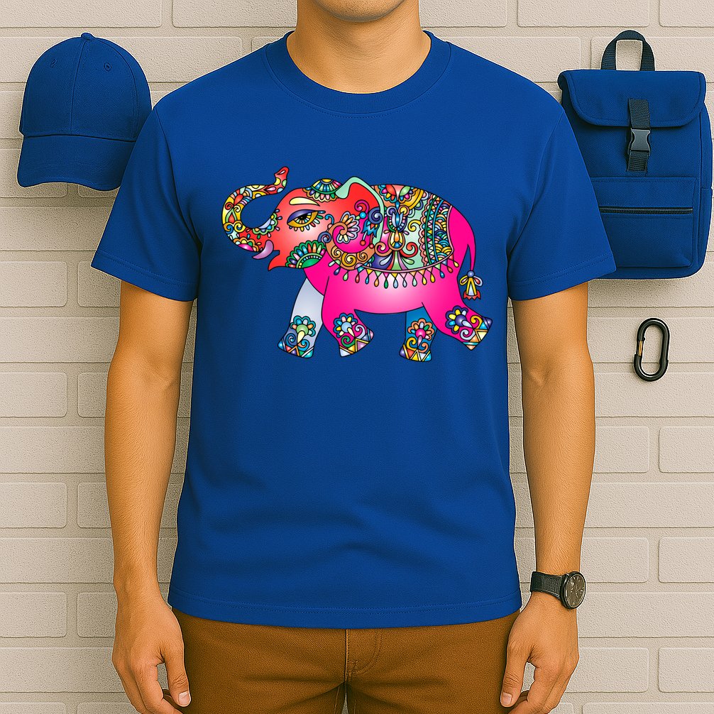 Colorful Indian Elephant Tribal Cute Gift Dala Art Cute Gift Yoga Namaste Gift T-Shirt