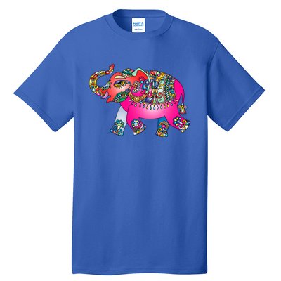 Colorful Indian Elephant Tribal Cute Gift Dala Art Cute Gift Yoga Namaste Gift Tall T-Shirt