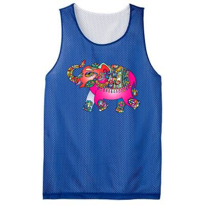 Colorful Indian Elephant Tribal Cute Gift Dala Art Cute Gift Yoga Namaste Gift Mesh Reversible Basketball Jersey Tank