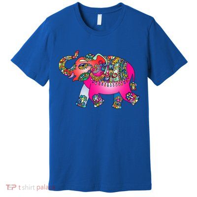 Colorful Indian Elephant Tribal Cute Gift Dala Art Cute Gift Yoga Namaste Gift Premium T-Shirt