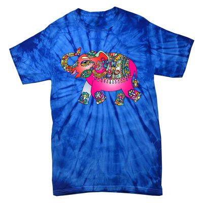 Colorful Indian Elephant Tribal Cute Gift Dala Art Cute Gift Yoga Namaste Gift Tie-Dye T-Shirt