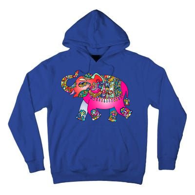 Colorful Indian Elephant Tribal Cute Gift Dala Art Cute Gift Yoga Namaste Gift Tall Hoodie