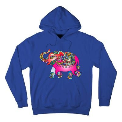 Colorful Indian Elephant Tribal Cute Gift Dala Art Cute Gift Yoga Namaste Gift Tall Hoodie