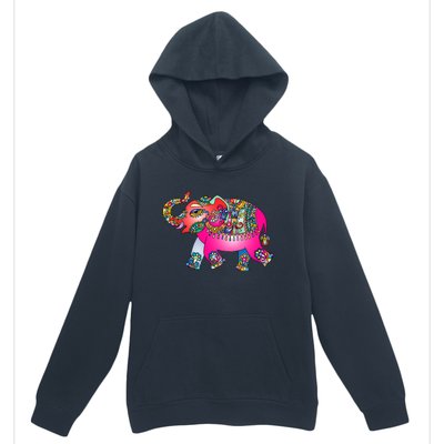 Colorful Indian Elephant Tribal Cute Gift Dala Art Cute Gift Yoga Namaste Gift Urban Pullover Hoodie