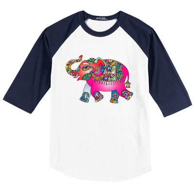 Colorful Indian Elephant Tribal Cute Gift Dala Art Cute Gift Yoga Namaste Gift Baseball Sleeve Shirt