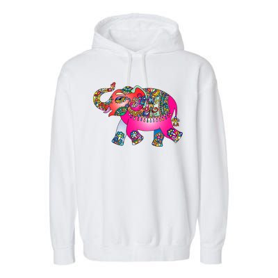 Colorful Indian Elephant Tribal Cute Gift Dala Art Cute Gift Yoga Namaste Gift Garment-Dyed Fleece Hoodie