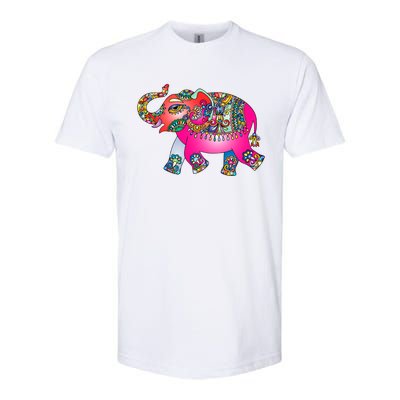 Colorful Indian Elephant Tribal Cute Gift Dala Art Cute Gift Yoga Namaste Gift Softstyle CVC T-Shirt