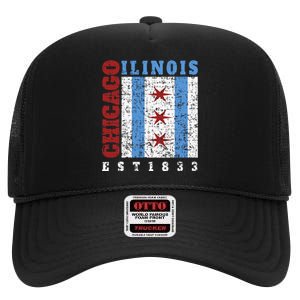 Chicago Illinois Est. 1833 Chicago Flag Souvenir High Crown Mesh Back Trucker Hat