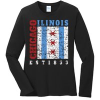 Chicago Illinois Est. 1833 Chicago Flag Souvenir Ladies Long Sleeve Shirt