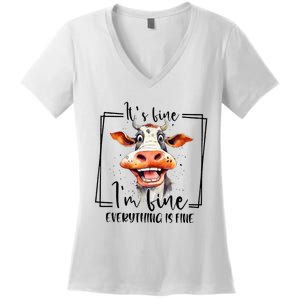 Cow ItS Fine IM Fine Everything Is Fine Teacher Xmas Women's V-Neck T-Shirt