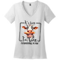 Cow ItS Fine IM Fine Everything Is Fine Teacher Xmas Women's V-Neck T-Shirt