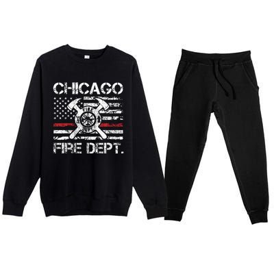 Chicago Illinois Fire Department Thin Red Line Fireman Premium Crewneck Sweatsuit Set