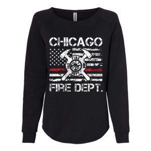 Chicago Illinois Fire Department Thin Red Line Fireman Womens California Wash Sweatshirt