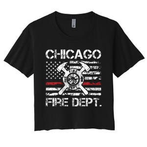 Chicago Illinois Fire Department Thin Red Line Fireman Women's Crop Top Tee