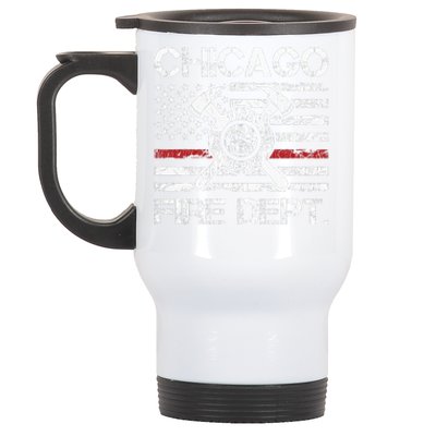 Chicago Illinois Fire Department Thin Red Line Fireman Stainless Steel Travel Mug