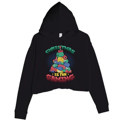 Christmas Is For Gaming Controller Christmas Tree Gamer Gift Crop Fleece Hoodie