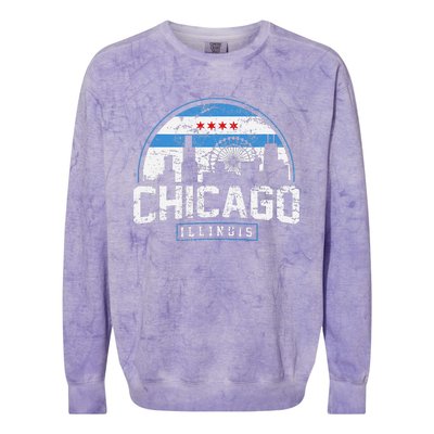 Chicago Illinois Flag Vintage Skyline Colorblast Crewneck Sweatshirt