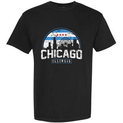 Chicago Illinois Flag Vintage Skyline Garment-Dyed Heavyweight T-Shirt